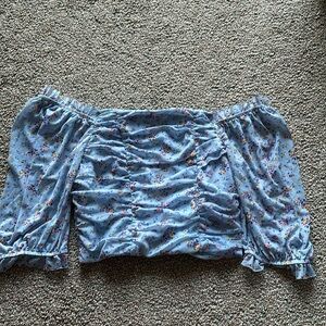 Ruched Floral Off-the-Shoulder Blouse